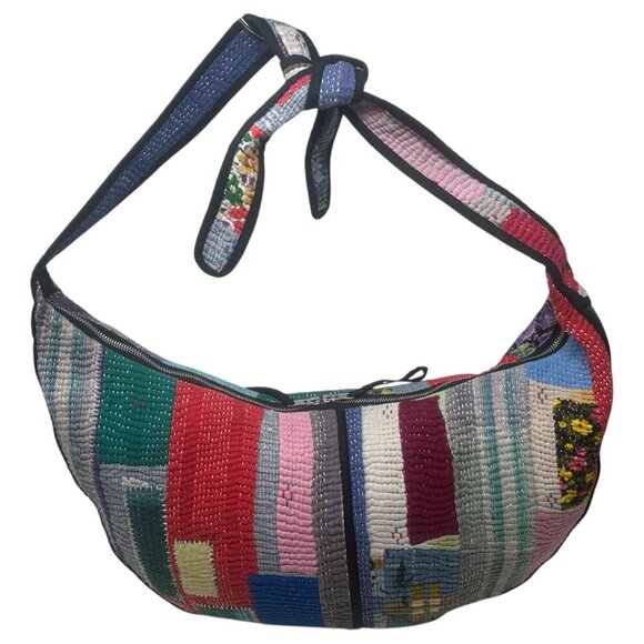 Namai Kantha Patchwork Quilted Crescent Crossbody Bag Zero Waste One of A Kind - Picture 2 of 11